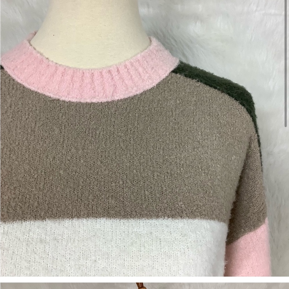 Rag Bone Lilou Colorblock Pink Tan Boucle Sweater